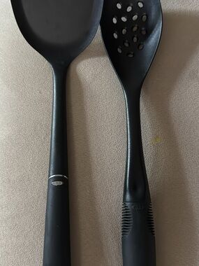 Black Silicone Cooking Spoon & Slotted Spoon Set and Pasta spoon